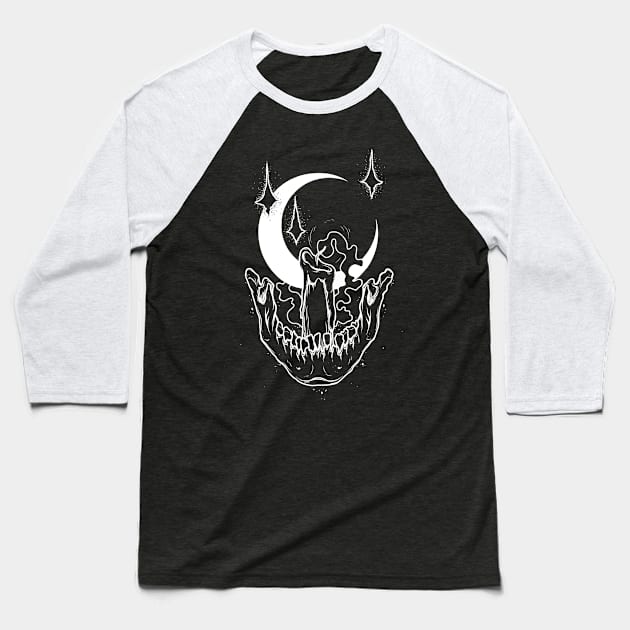 moon skull Baseball T-Shirt by DesignMan Metal